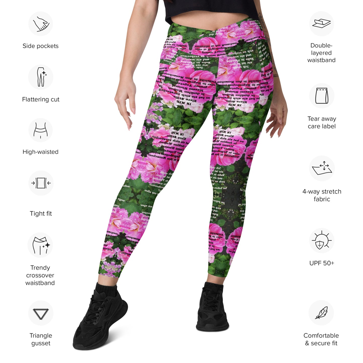 Recycelter V-Bund-Leggings mit Taschen 'Meine Poesie'