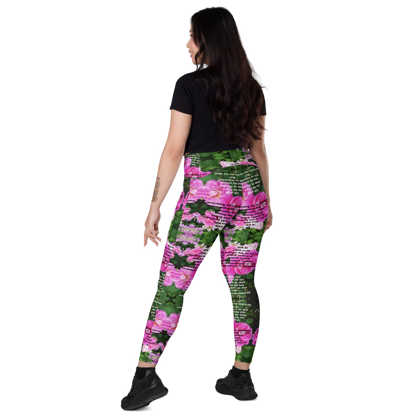 Recycelter V-Bund-Leggings mit Taschen 'Meine Poesie'