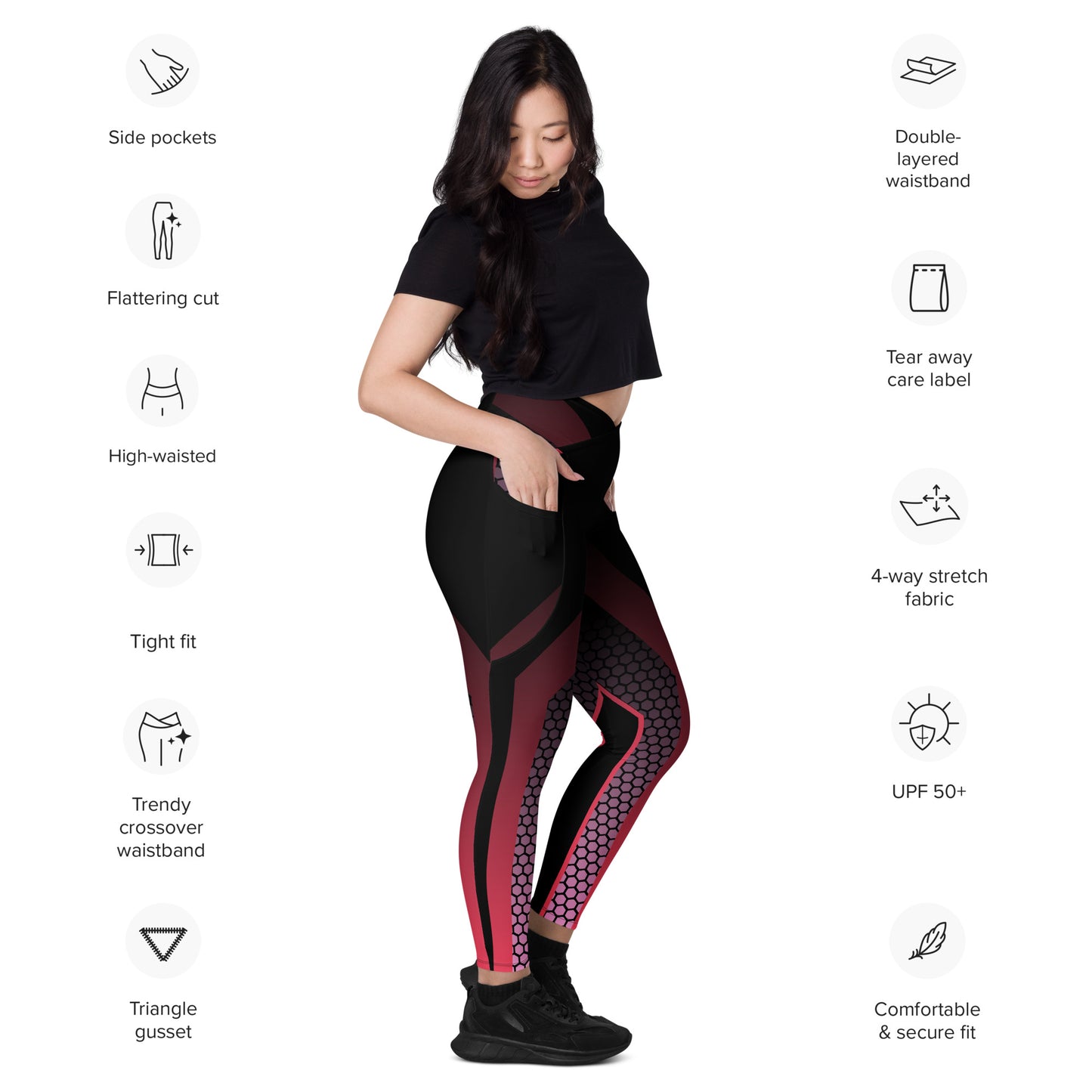 Recycelter V-Bund-Leggings mit Taschen