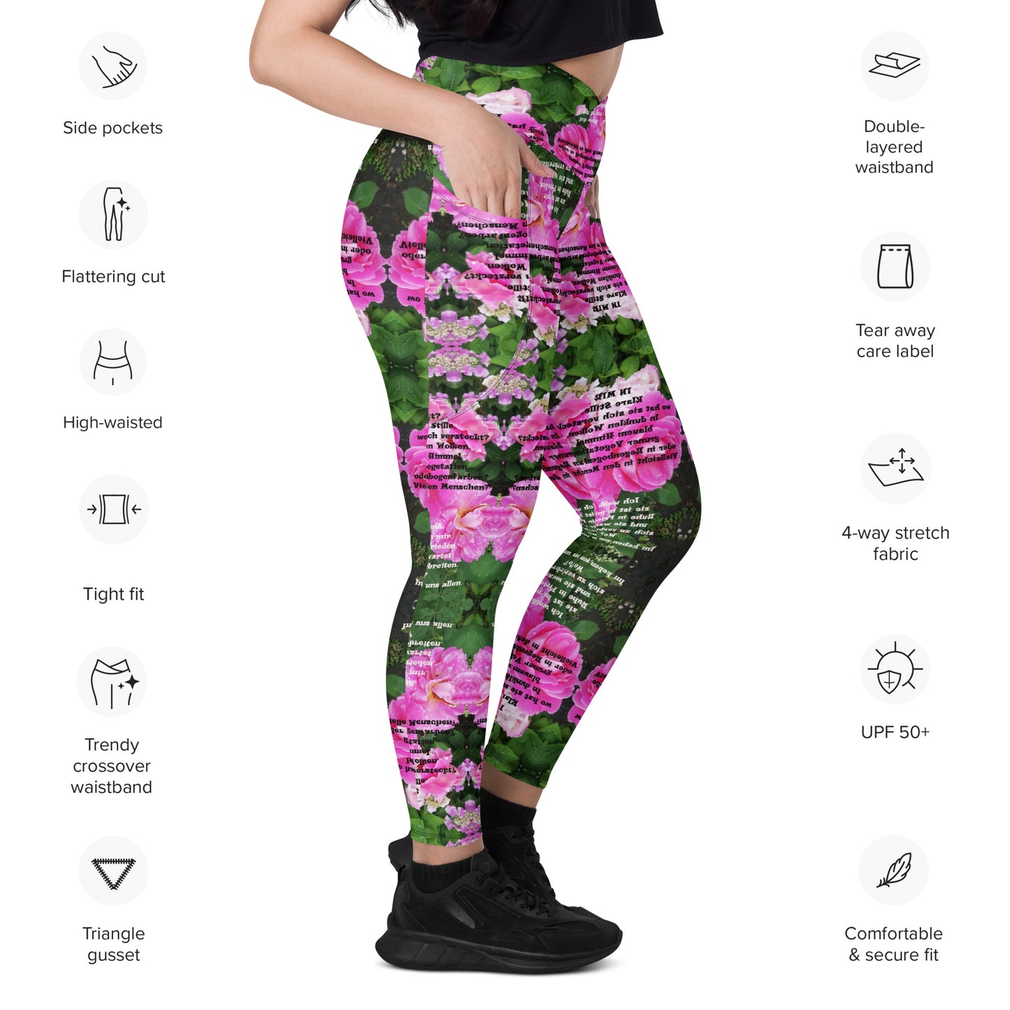 Recycelter V-Bund-Leggings mit Taschen 'Meine Poesie'