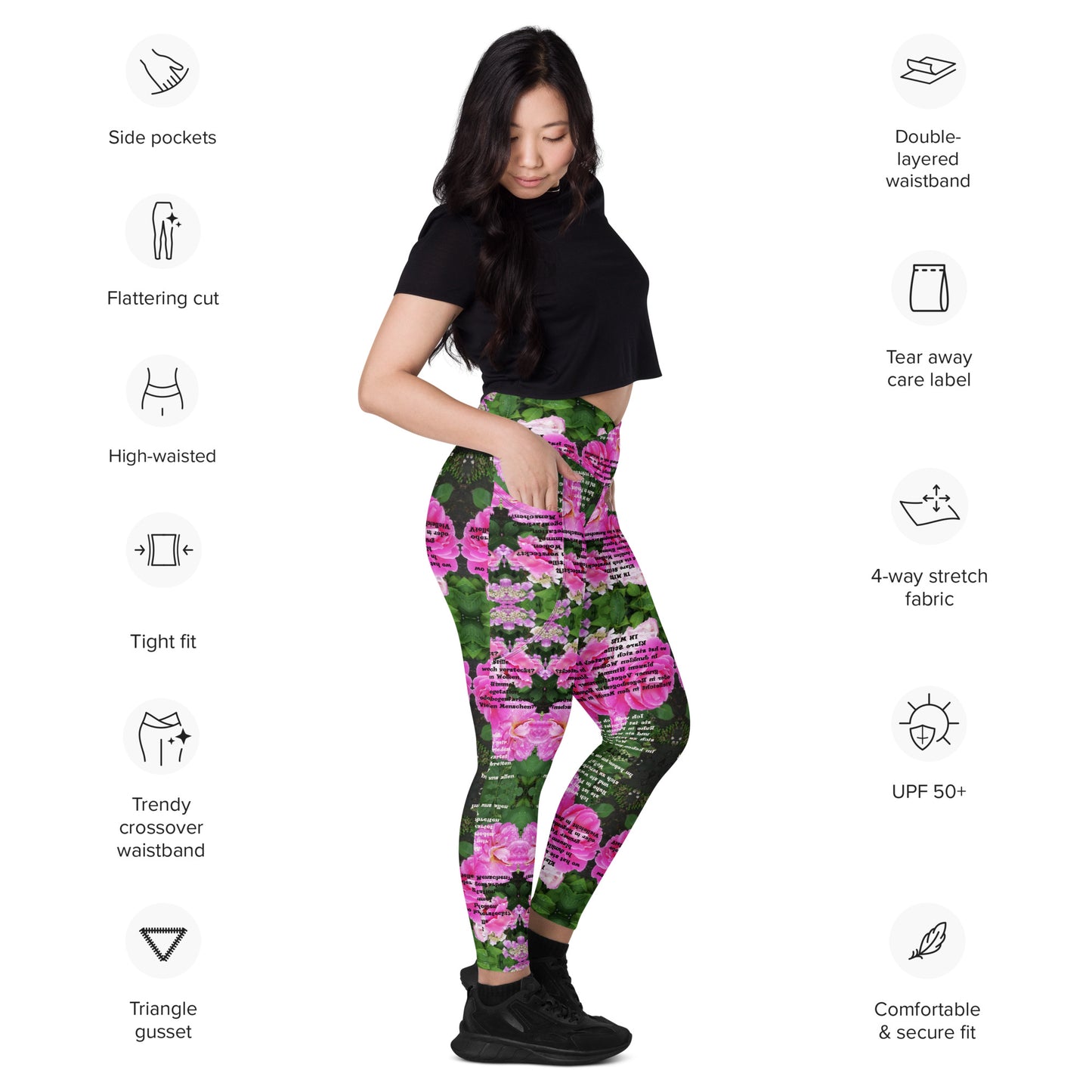 Recycelter V-Bund-Leggings mit Taschen 'Meine Poesie'