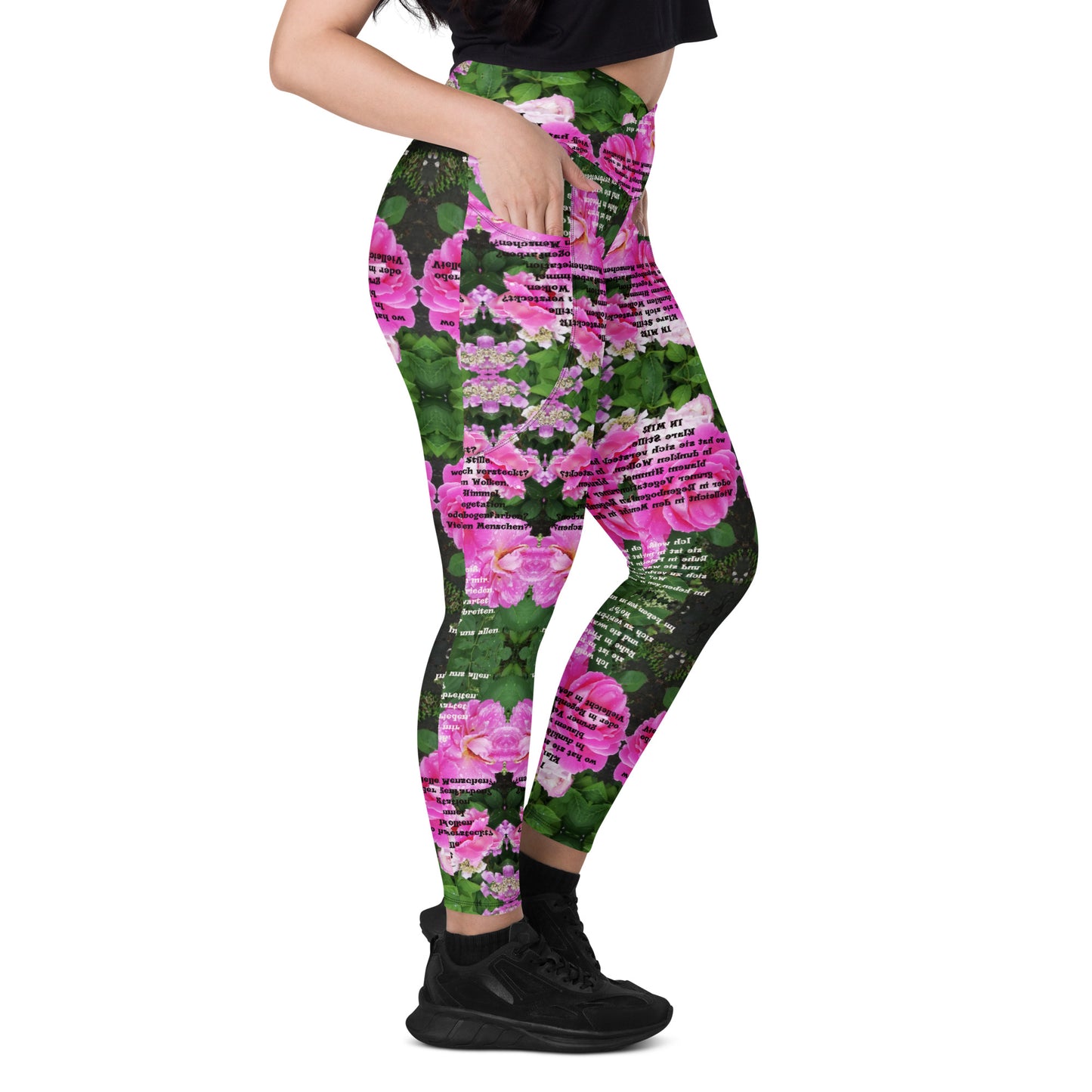 Recycelter V-Bund-Leggings mit Taschen 'Meine Poesie'