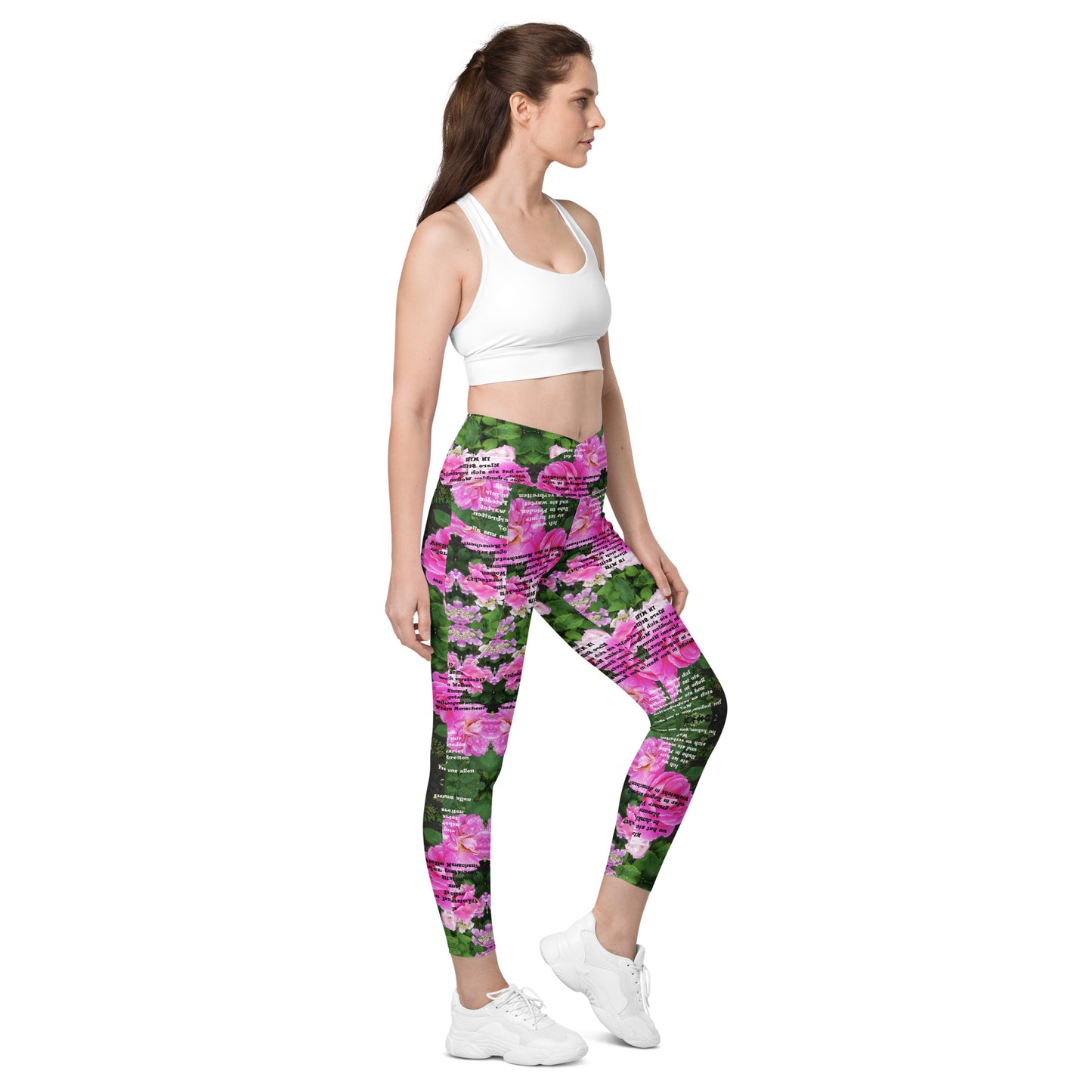 Recycelter V-Bund-Leggings mit Taschen 'Meine Poesie'