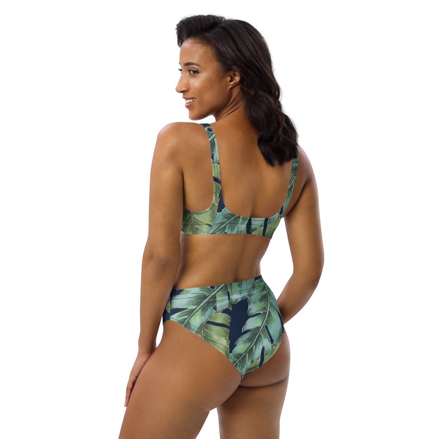 Recycelter Allover High Waist Bikini "Grüne Blätter"