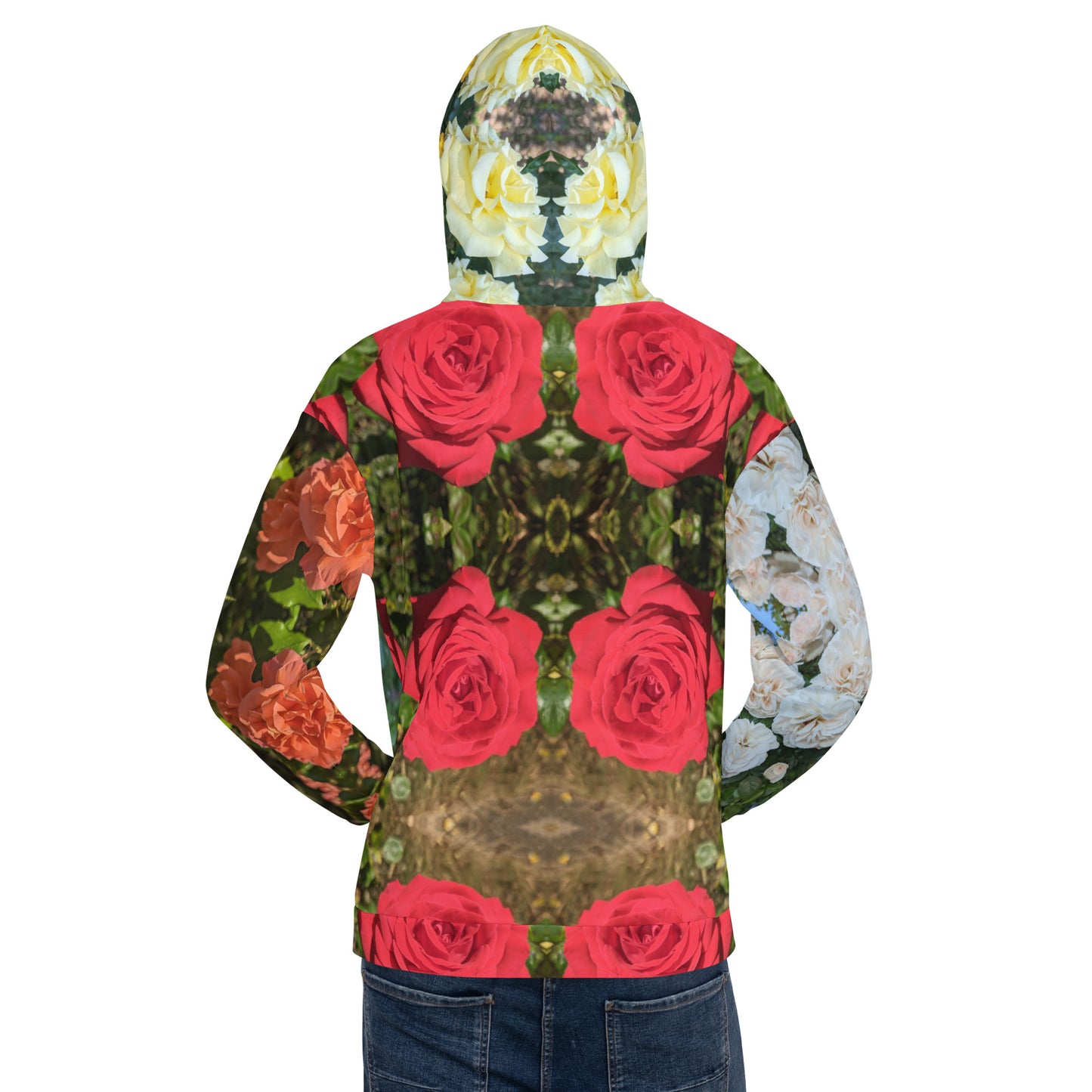 Recycelter Unisex-Kapuzenpullover / Allover-Hoodie "Rosen"