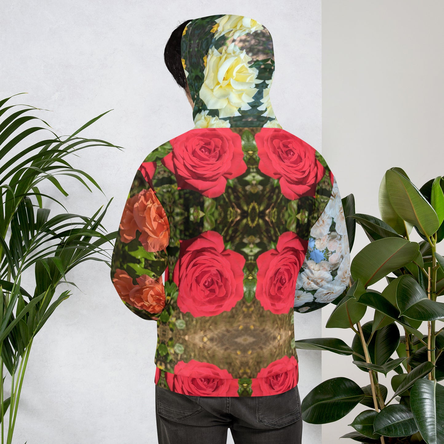 Recycelter Unisex-Kapuzenpullover / Allover-Hoodie "Rosen"