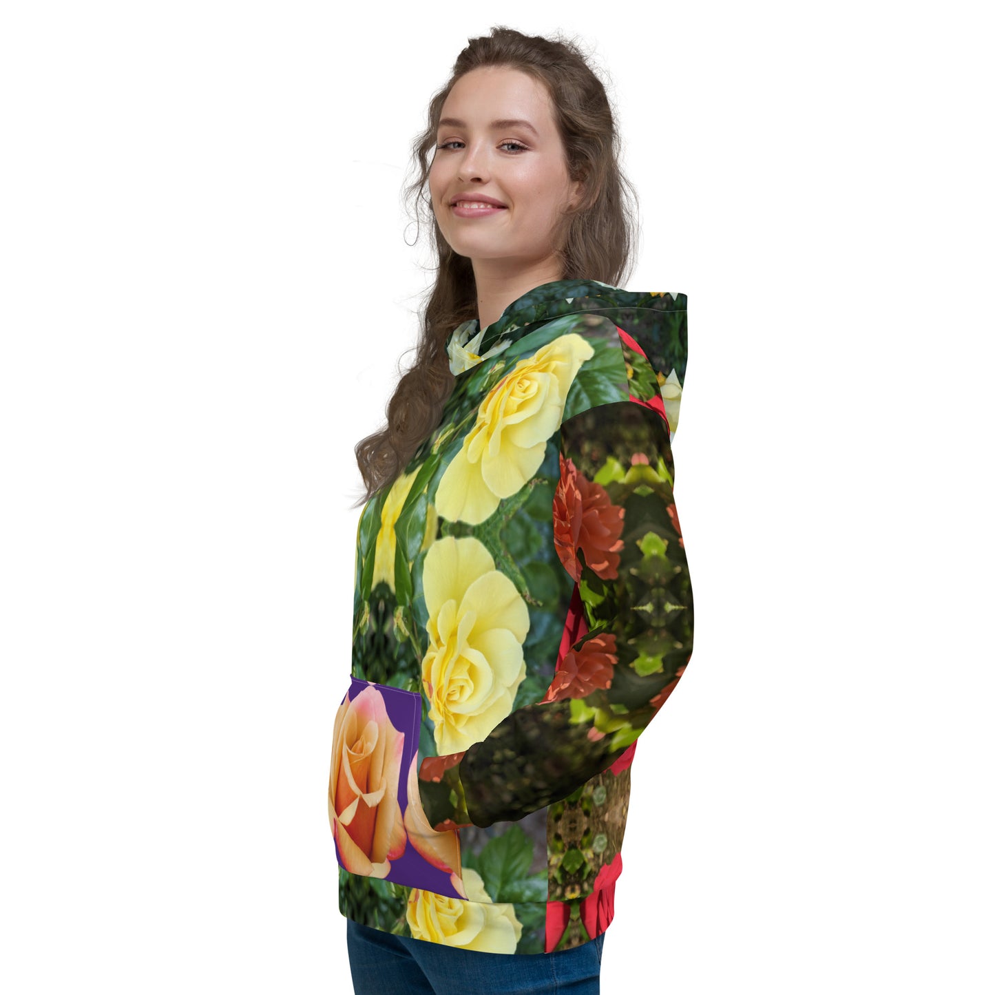 Recycelter Unisex-Kapuzenpullover / Allover-Hoodie "Rosen"