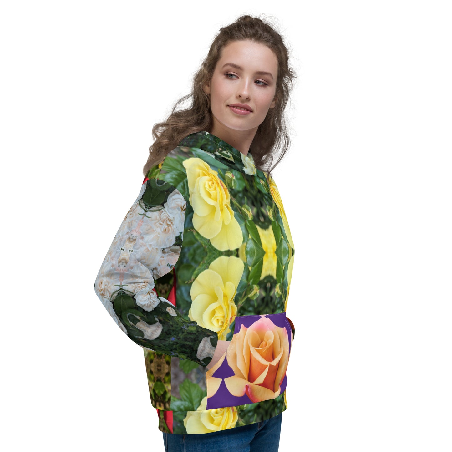 Recycelter Unisex-Kapuzenpullover / Allover-Hoodie "Rosen"