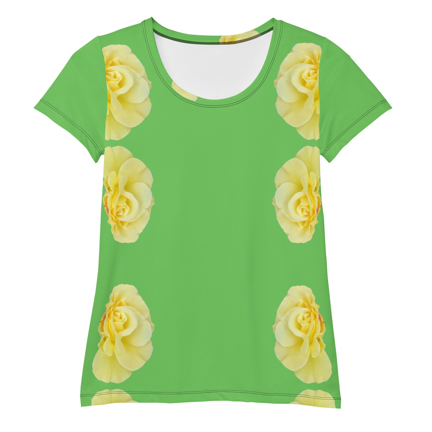 Allover-Sport-T-Shirt für Damen "Grün, mit gelbe Rosen"