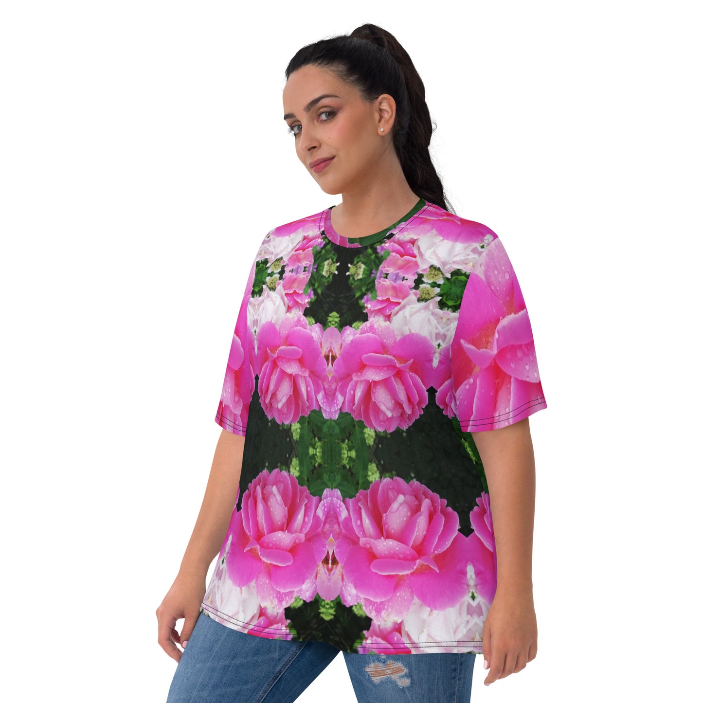 Allover-T-Shirt mit Rundhalsausschnitt für Damen "Rosen"