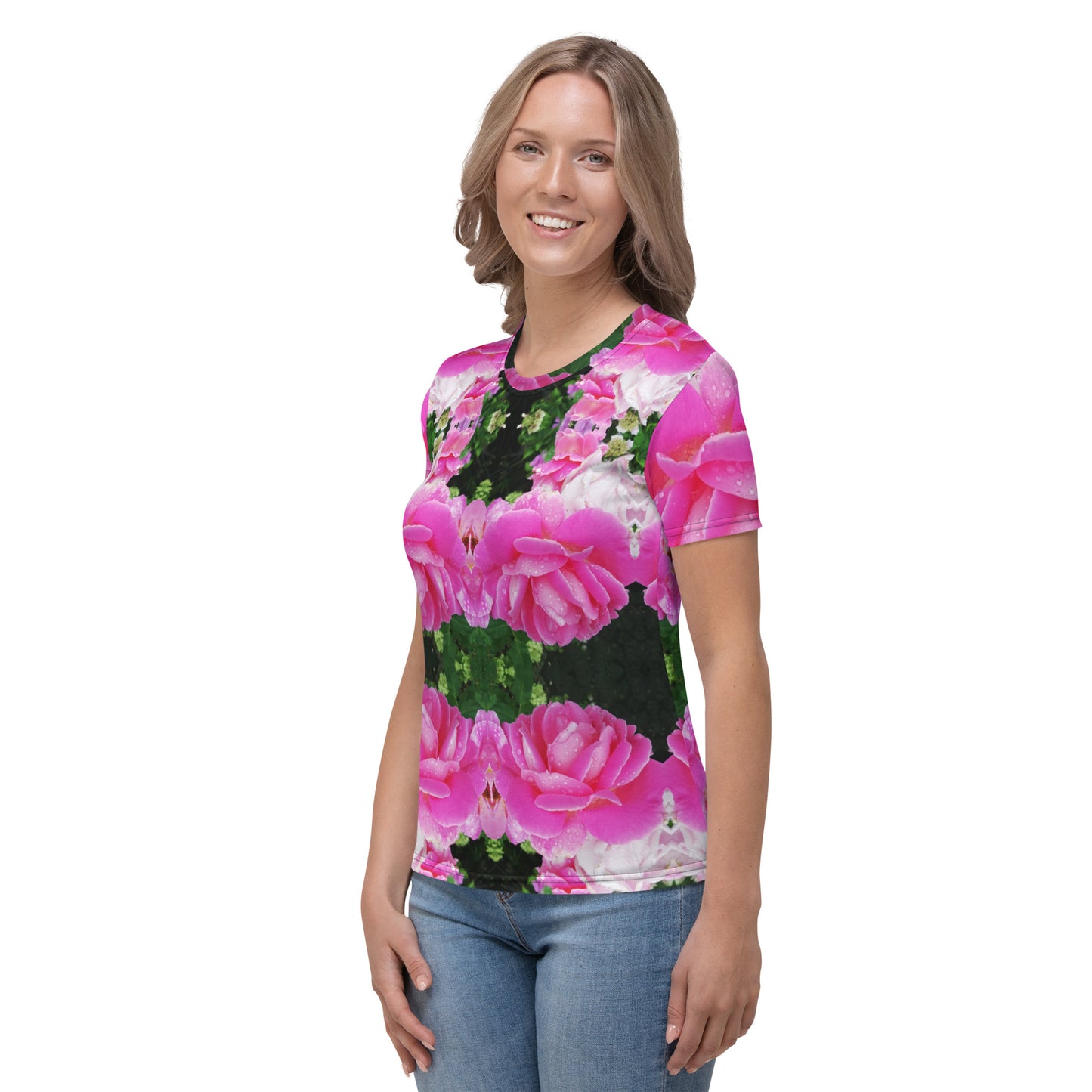 Allover-T-Shirt mit Rundhalsausschnitt für Damen "Rosen"