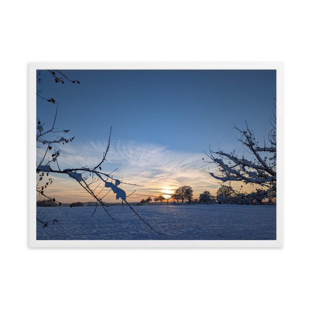 Gerahmtes Poster auf mattem Papier (50x70cm) 'Sonnenuntergang im Winter'