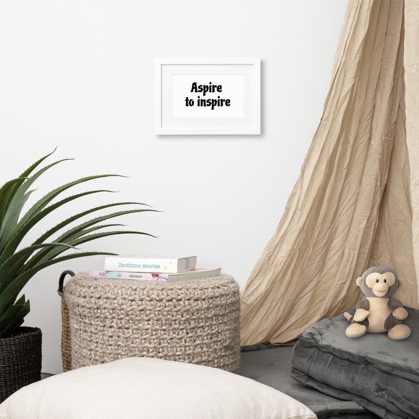 Gerahmtes Poster auf mattem Papier mit Matte (21x30cm) 'Aspire to inspire'