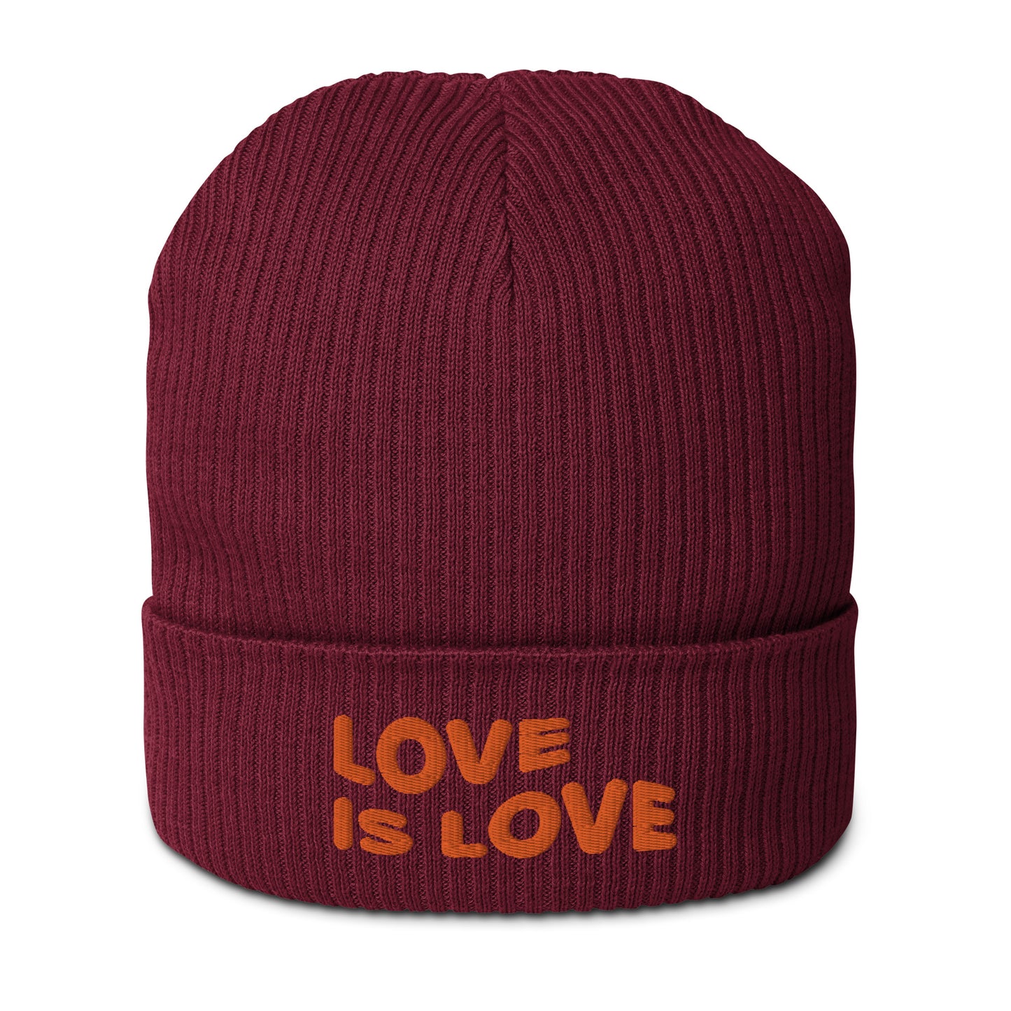 Gerippte Bio-Beanie 'Love is love'