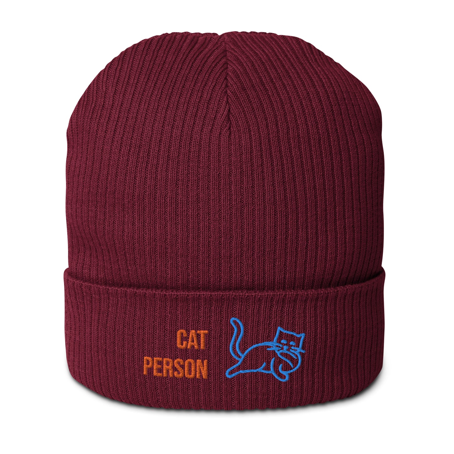 Gerippte Bio-Beanie 'Cat person'