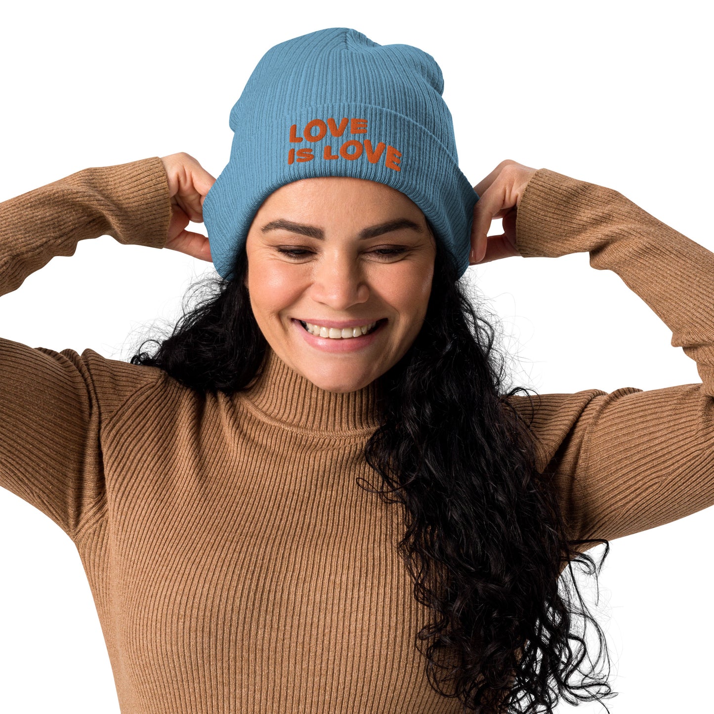 Gerippte Bio-Beanie 'Love is love'