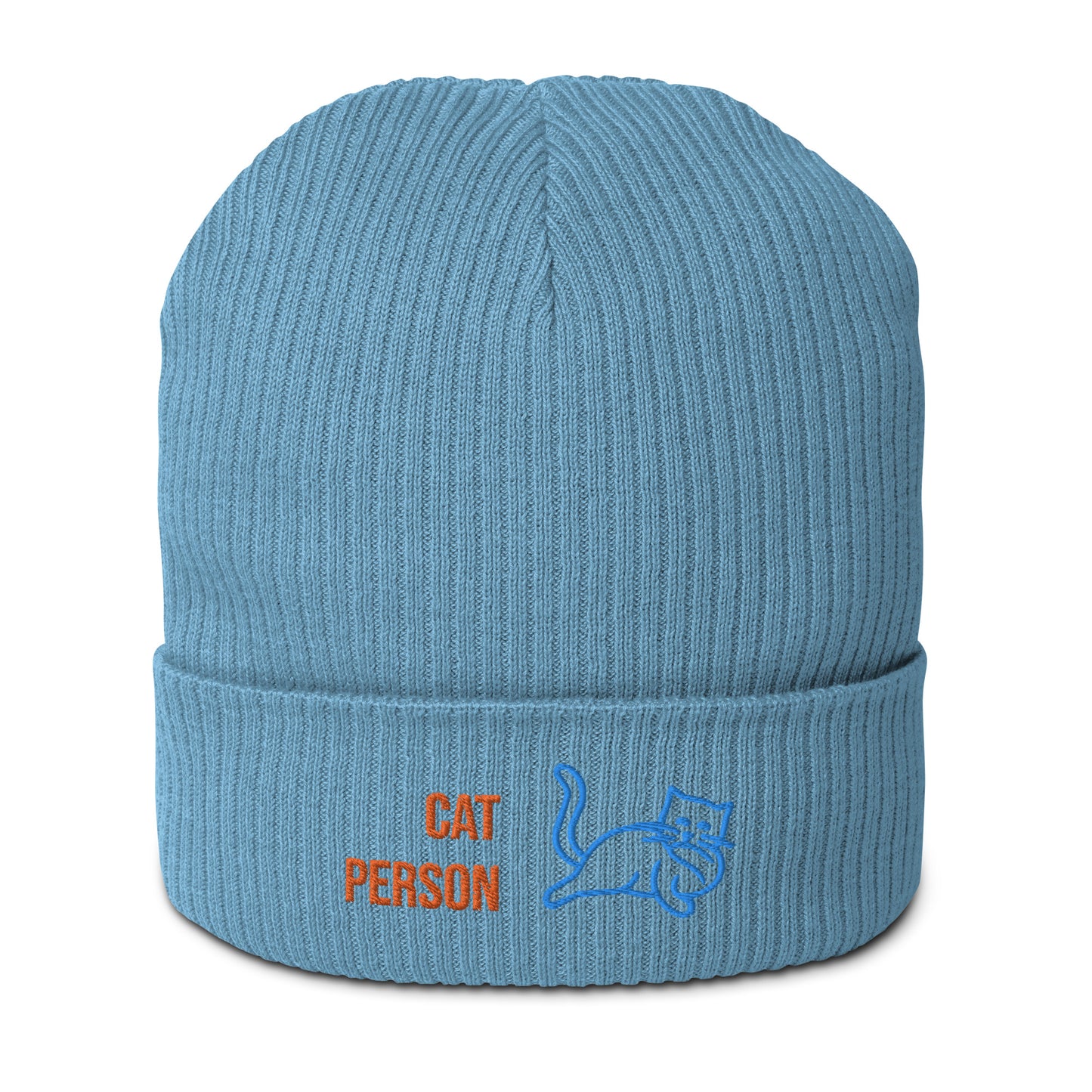 Gerippte Bio-Beanie 'Cat person'