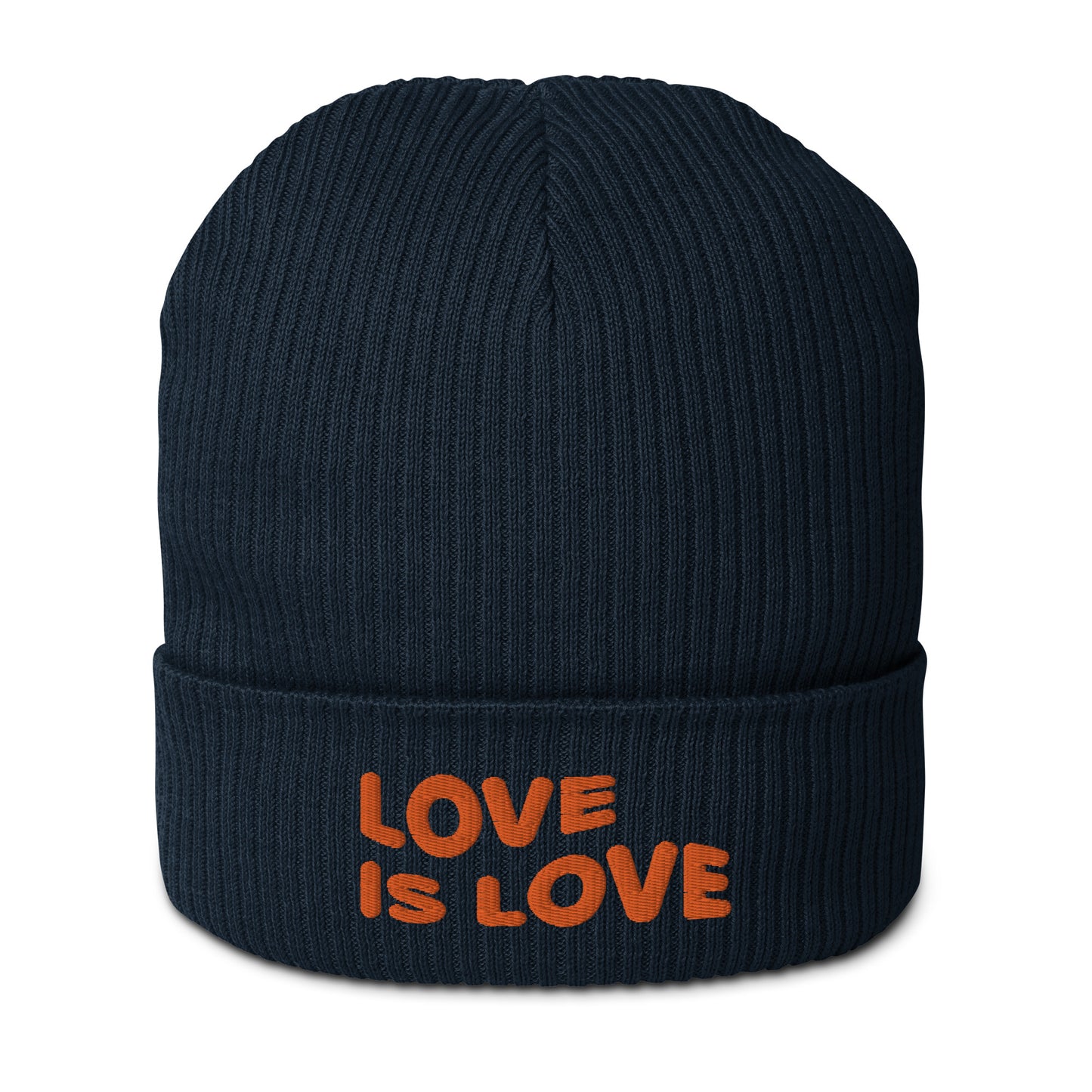 Gerippte Bio-Beanie 'Love is love'