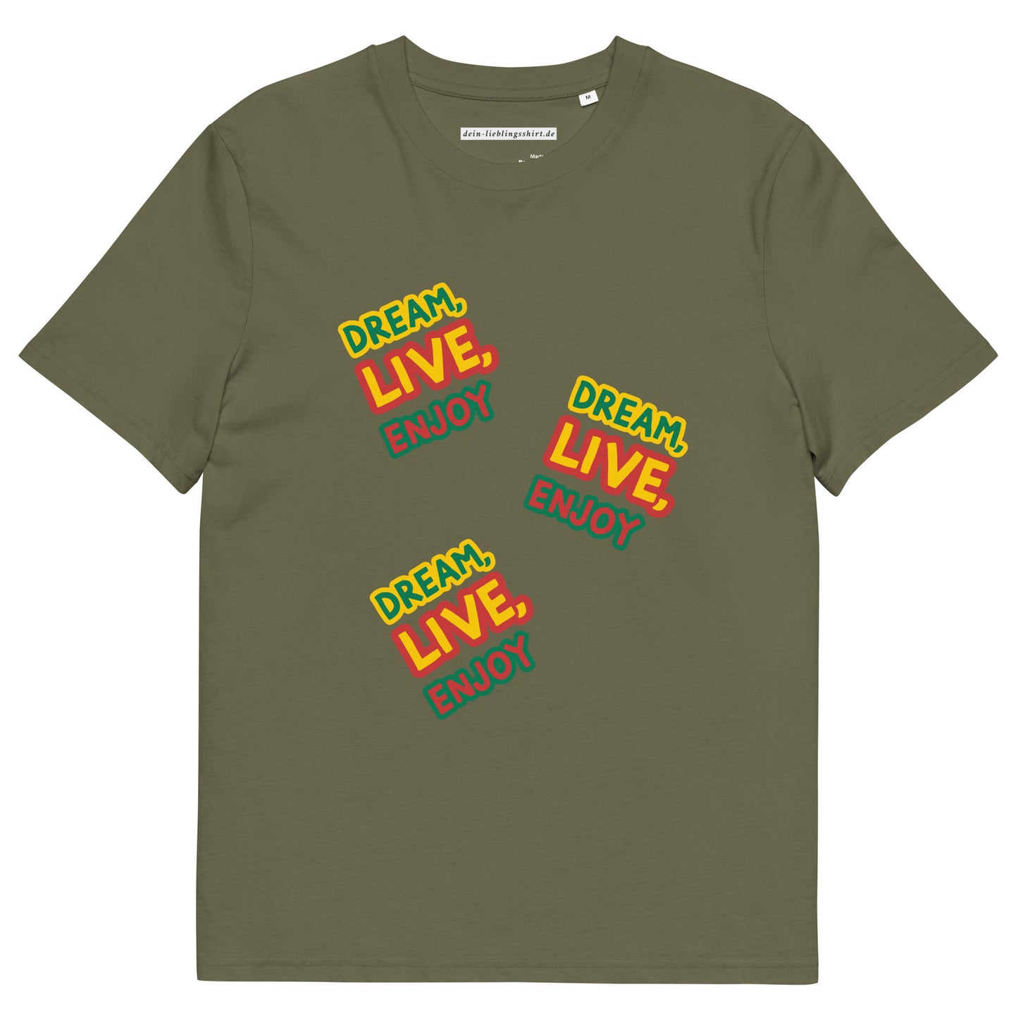 Unisex-Bio-Baumwoll-T-Shirt 'Dream, live, enjoy'