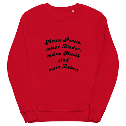 Der Unisex-Bio-Pullover ist aus organischen und recycelten Materialien hergestellt und fühlt sich weich und kuschelig an. Es hat eingesetzte Ärmel, 2×2 Rippen am Kragen und ein abgesetztes Nackenband. Bestelle dein nächstes umweltfreundliches Essential und zeige Stil! 'Meine Poesie'