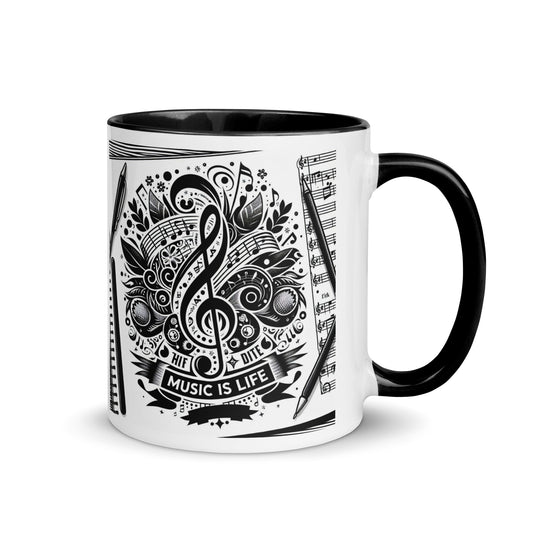 Tasse mit farbiger Innenseite 'Music is life', Teil meiner 'Music is life'-Kollektion