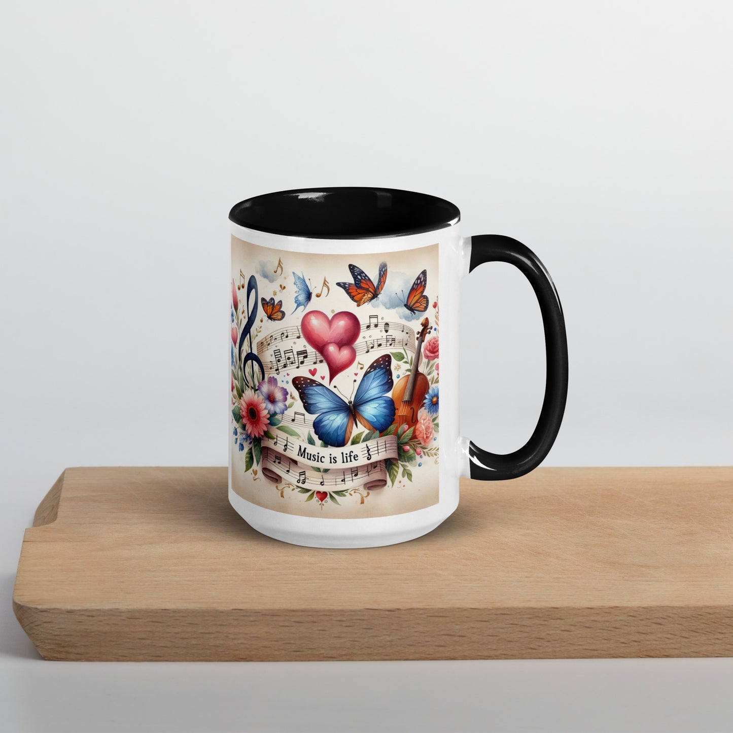 Tasse mit farbiger Innenseite 'Music is life', Teil meiner 'Music is life'-Kollektion