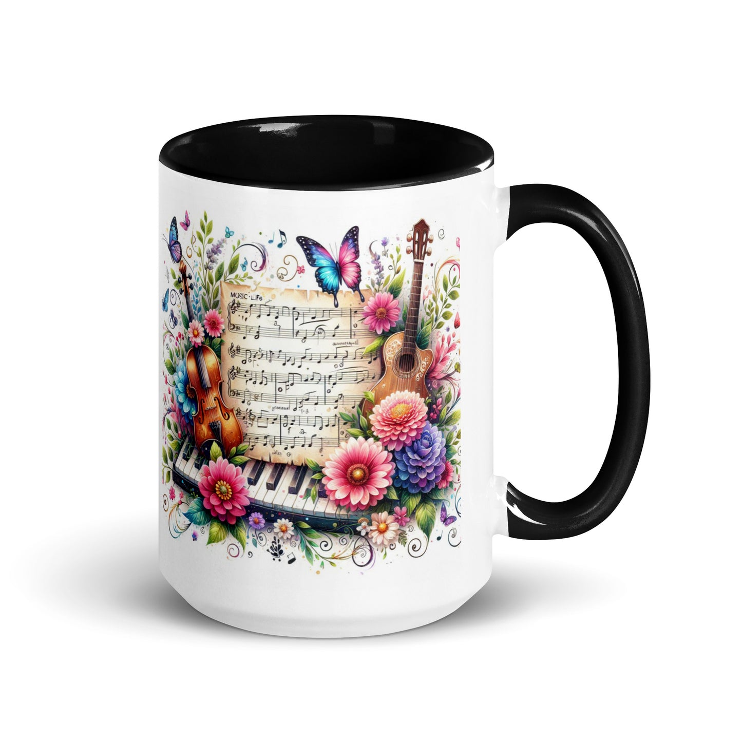 Tasse mit farbiger Innenseite 'Music is life', Teil meiner 'Music is life'-Kollektion