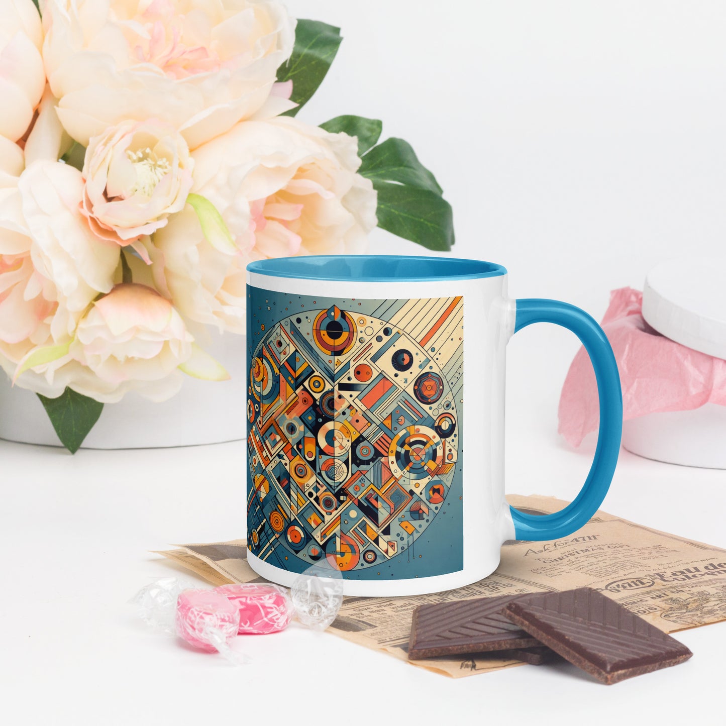 Tasse mit farbiger Innenseite (325ml oder 443ml) mit dem Motiv 'Abstrakte Kunst'