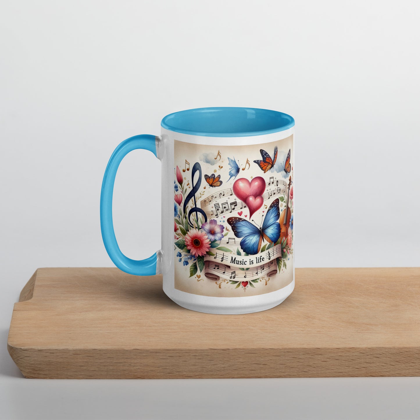 Tasse mit farbiger Innenseite 'Music is life', Teil meiner 'Music is life'-Kollektion