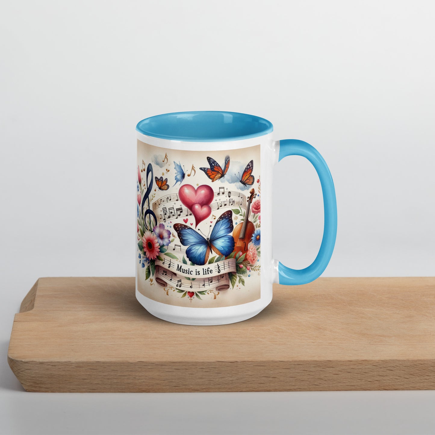 Tasse mit farbiger Innenseite 'Music is life', Teil meiner 'Music is life'-Kollektion