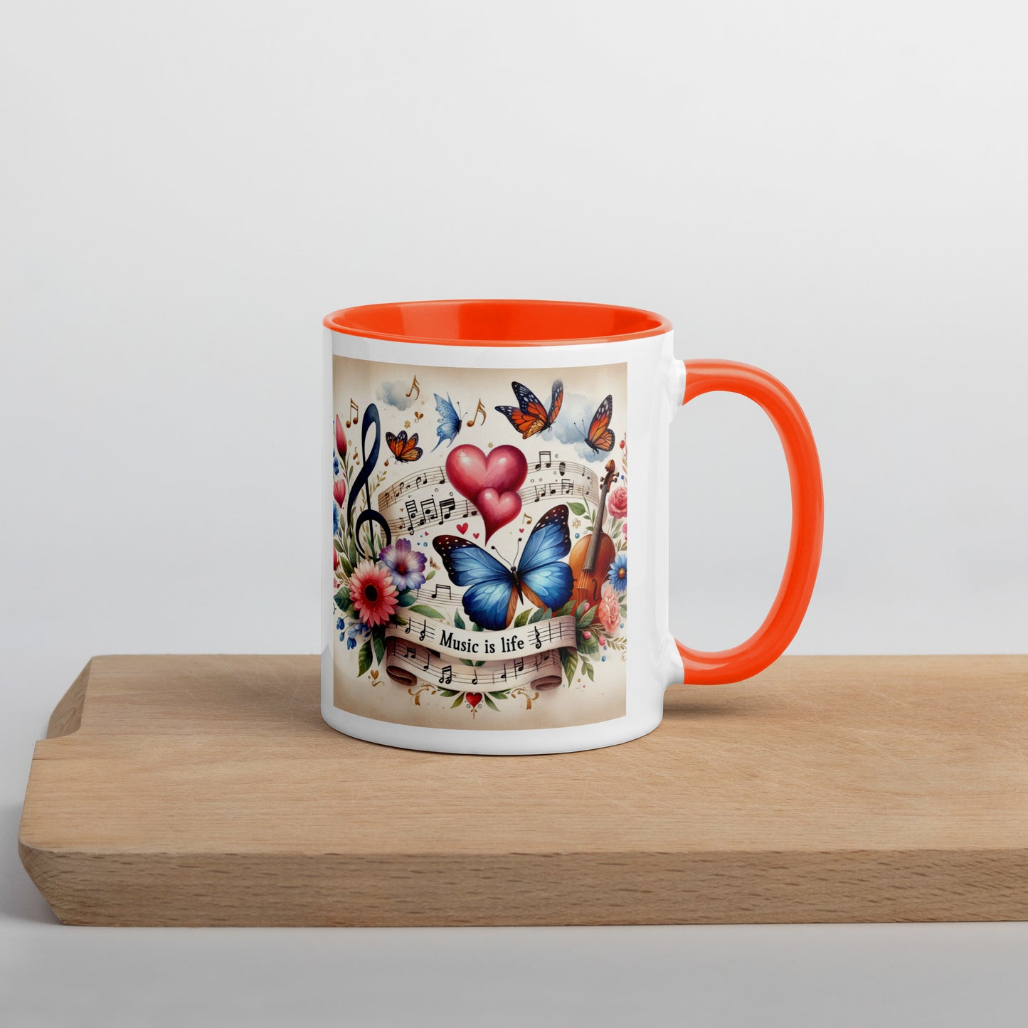 Tasse mit farbiger Innenseite 'Music is life', Teil meiner 'Music is life'-Kollektion