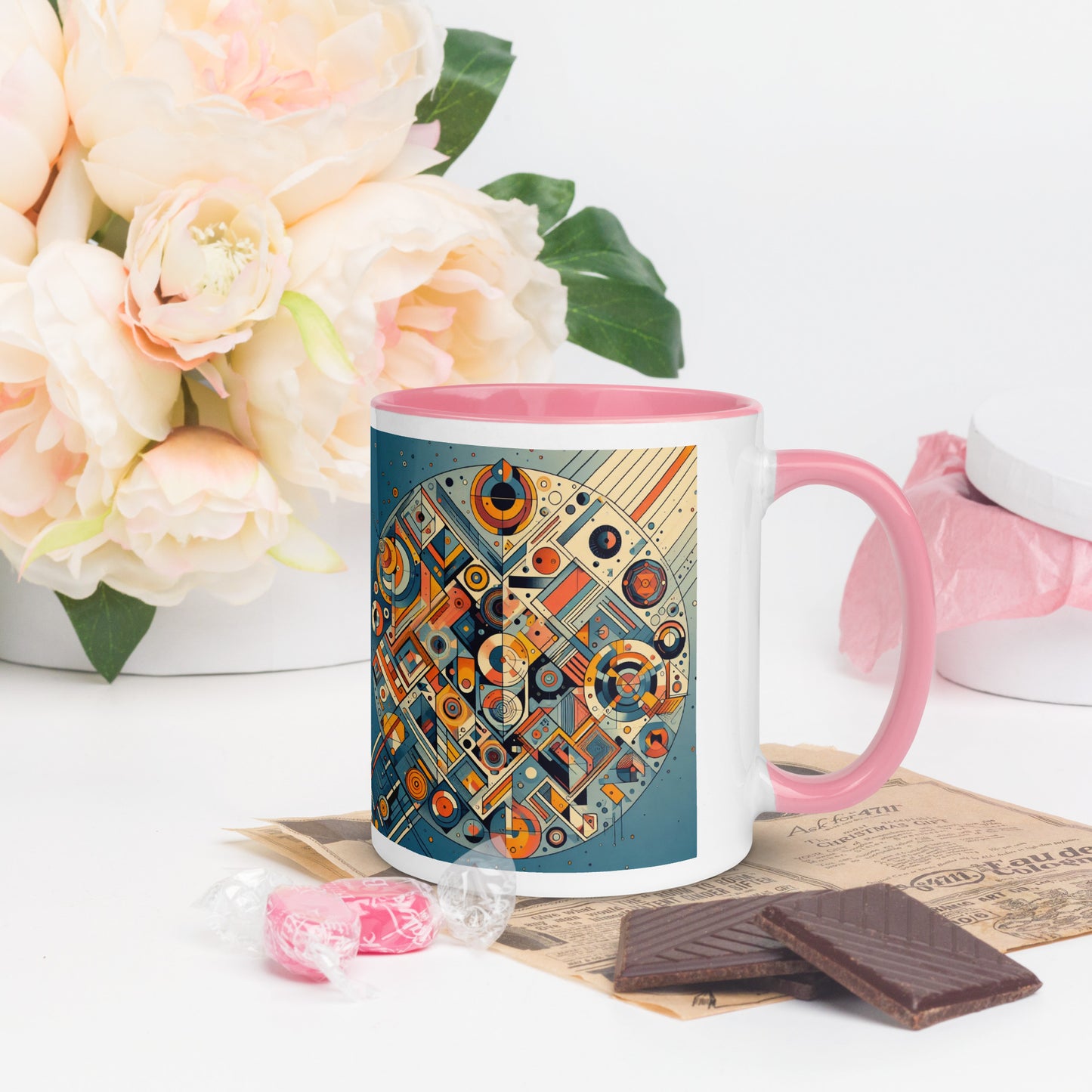 Tasse mit farbiger Innenseite (325ml oder 443ml) mit dem Motiv 'Abstrakte Kunst'