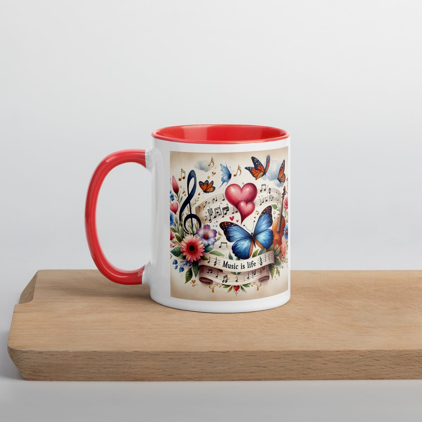 Tasse mit farbiger Innenseite 'Music is life', Teil meiner 'Music is life'-Kollektion