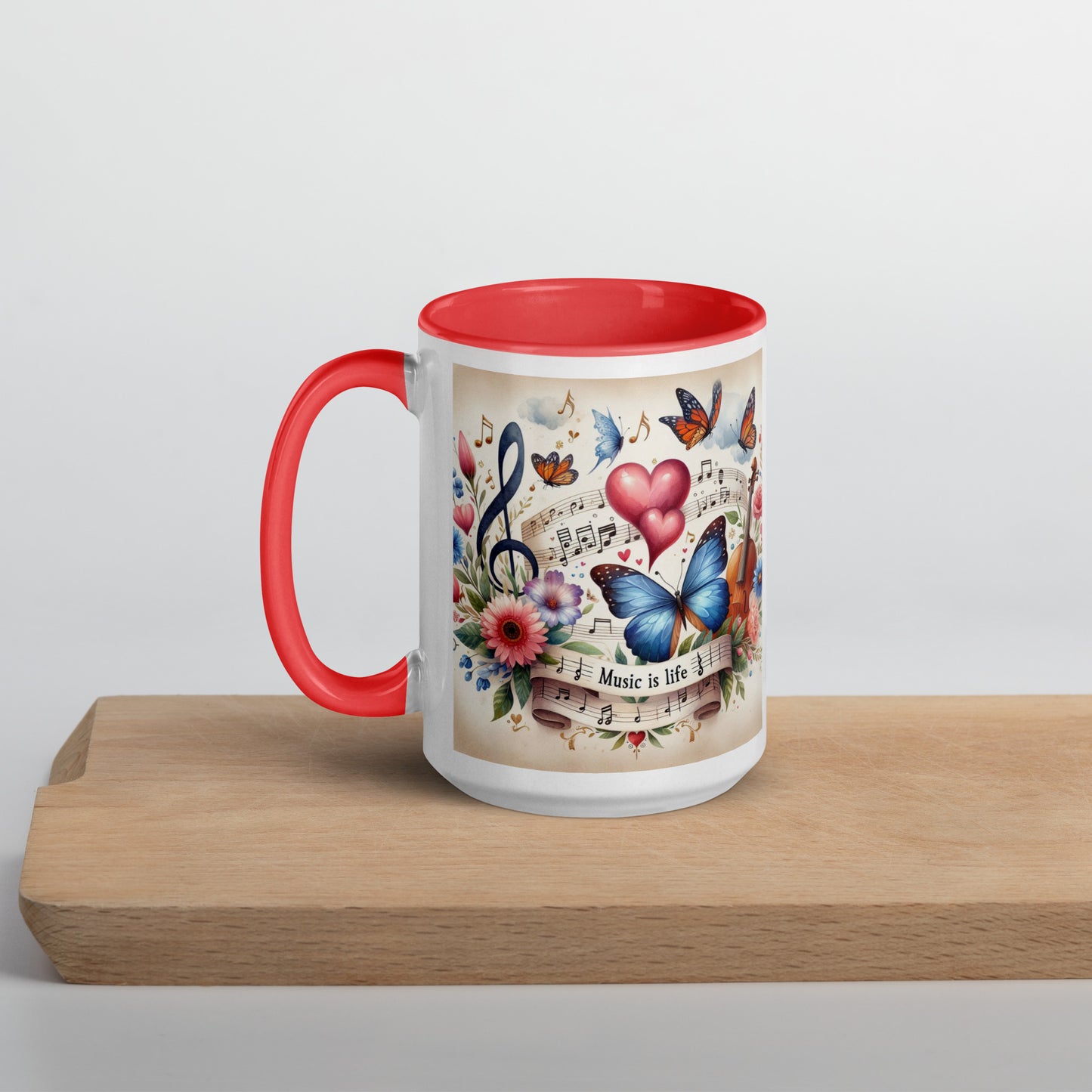 Tasse mit farbiger Innenseite 'Music is life', Teil meiner 'Music is life'-Kollektion