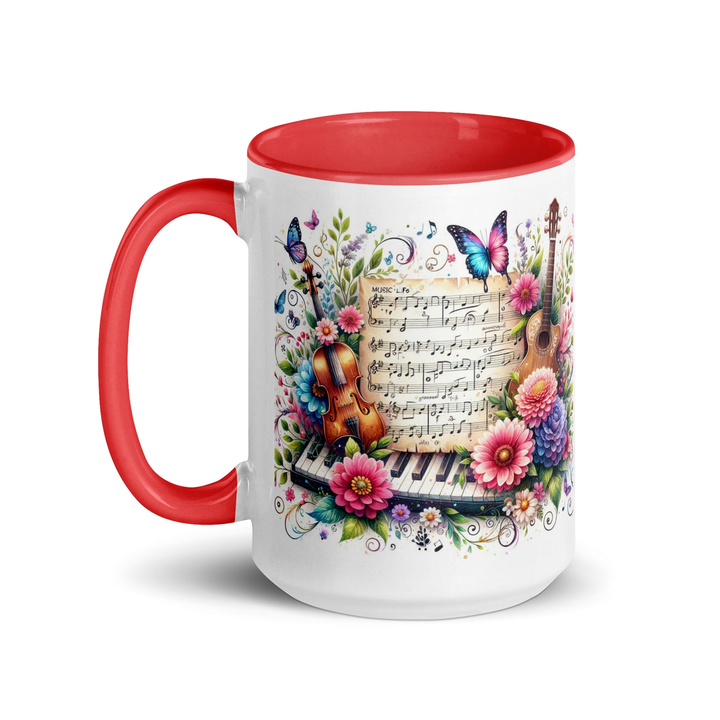 Tasse mit farbiger Innenseite 'Music is life', Teil meiner 'Music is life'-Kollektion