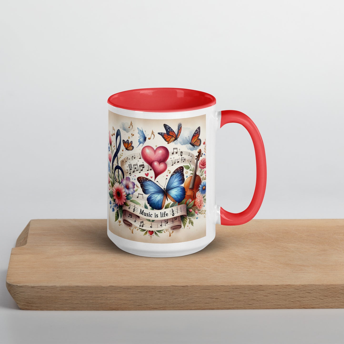 Tasse mit farbiger Innenseite 'Music is life', Teil meiner 'Music is life'-Kollektion