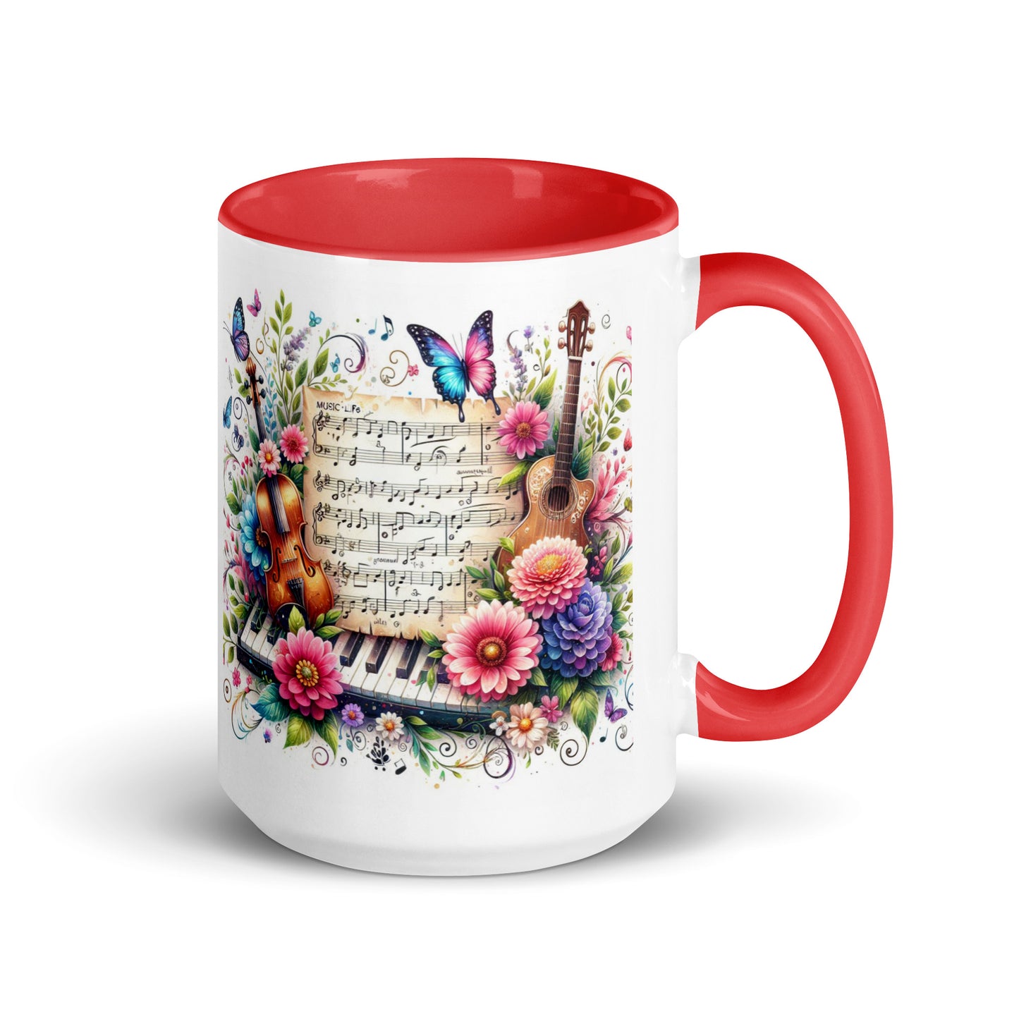 Tasse mit farbiger Innenseite 'Music is life', Teil meiner 'Music is life'-Kollektion