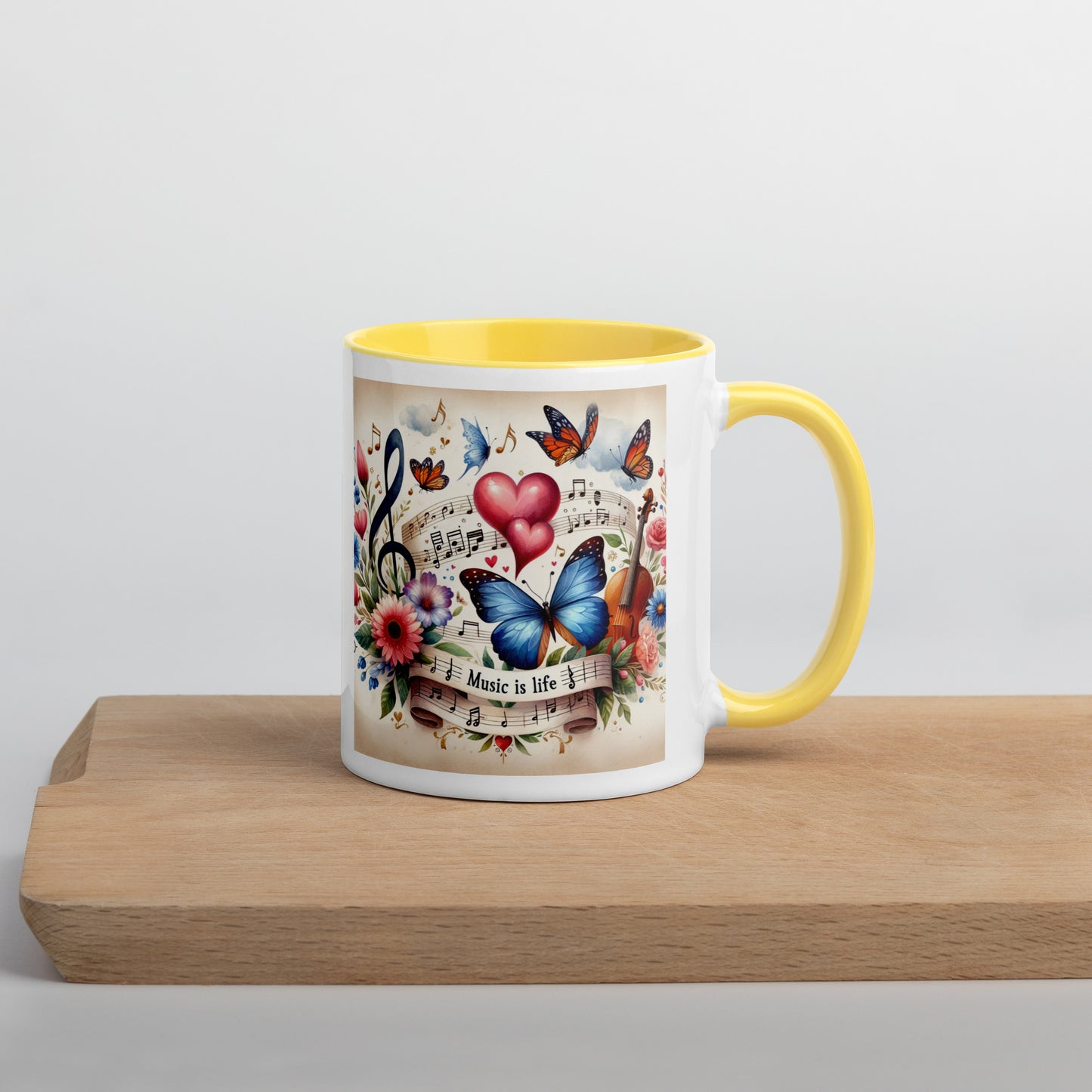 Tasse mit farbiger Innenseite 'Music is life', Teil meiner 'Music is life'-Kollektion