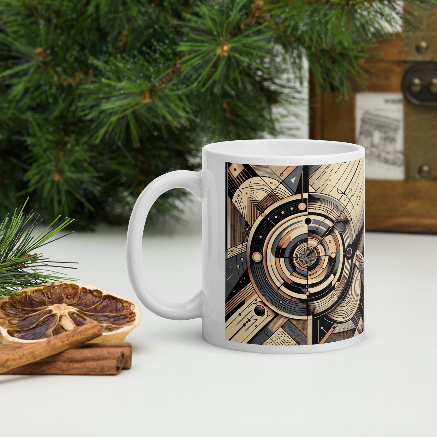 Weiße, glänzende Tasse (325ml) mit dem Motiv 'Abstrakte Kunst'