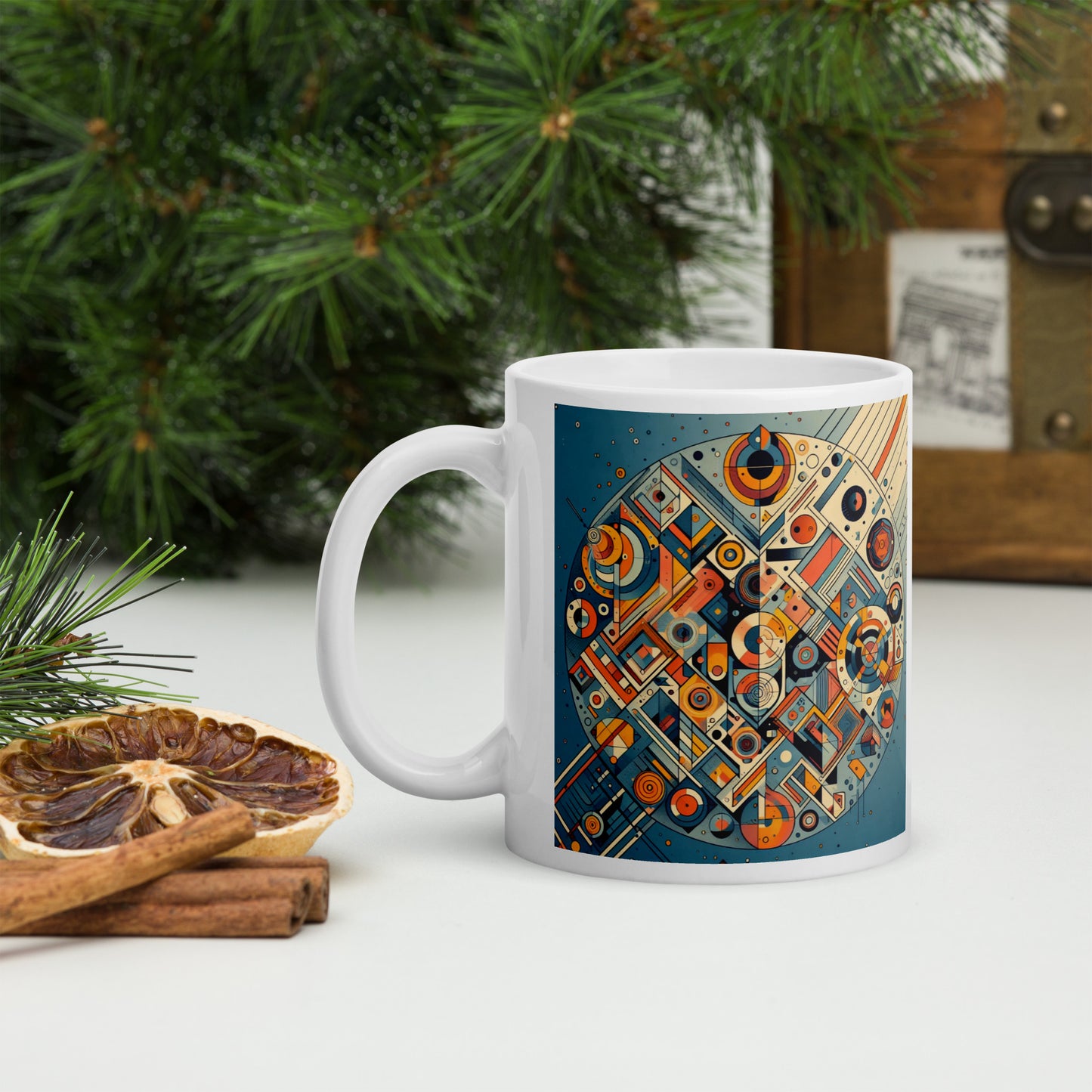 Weiße, glänzende Tasse (325ml) mit dem Motiv 'Abstrakte Kunst'