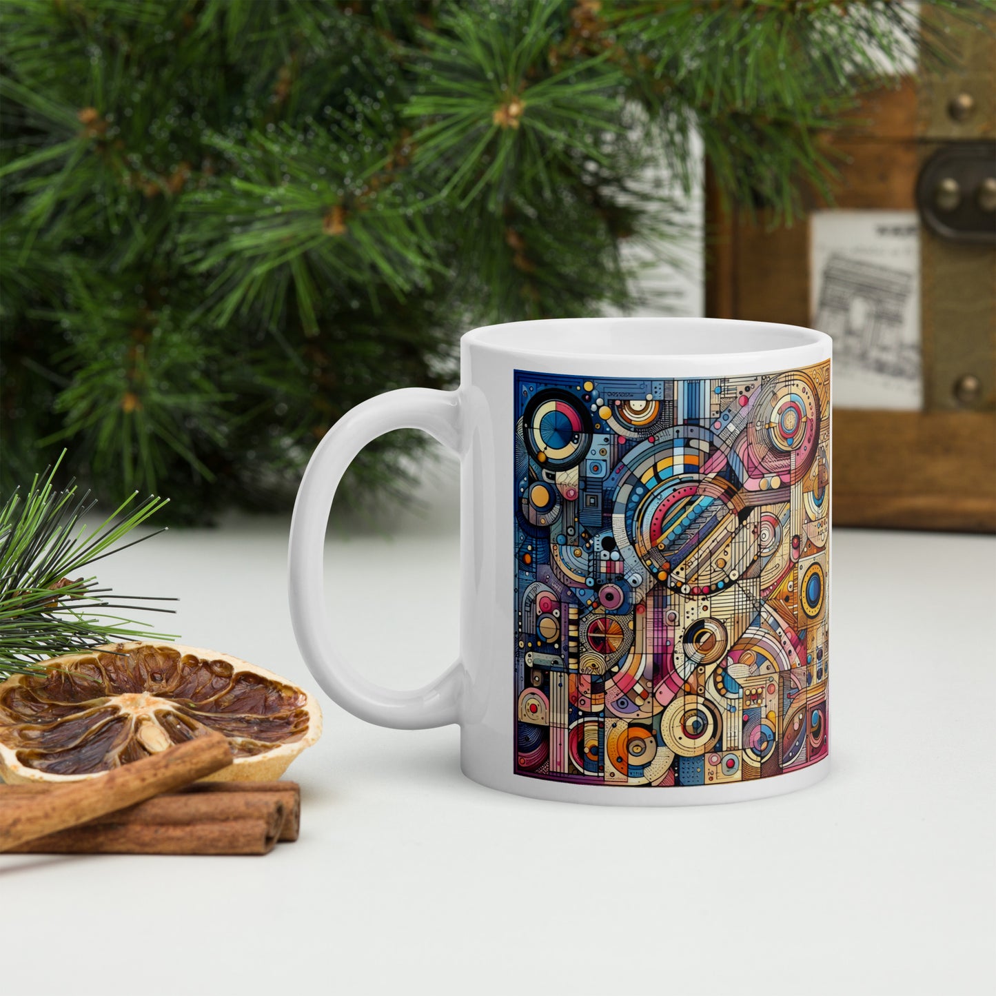 Weiße, glänzende Tasse (325 ml) mit dem Motiv 'Abstrakte Kunst'