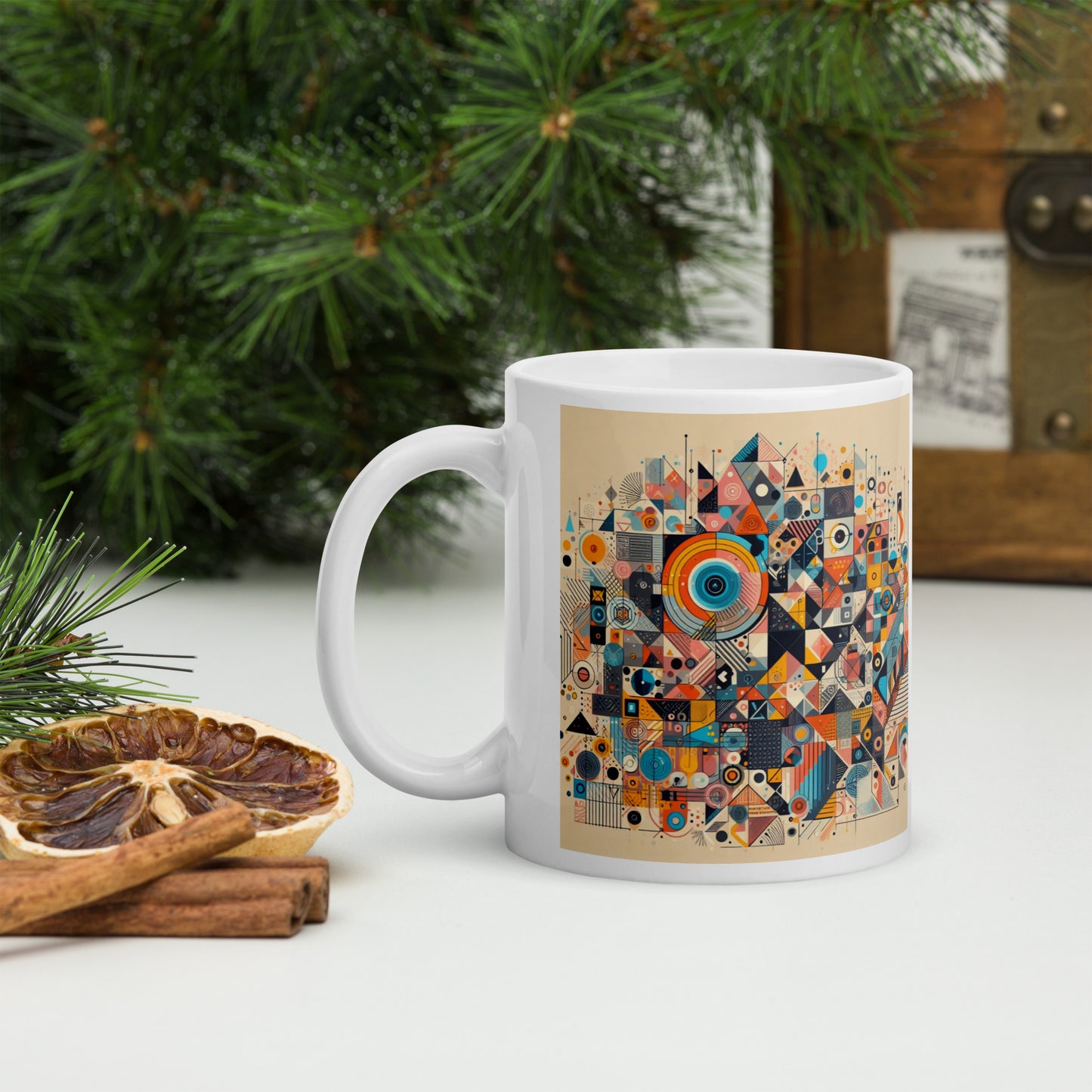 Weiße, glänzende Tasse (325 ml) mit dem Motiv 'Abstrakte Kunst'