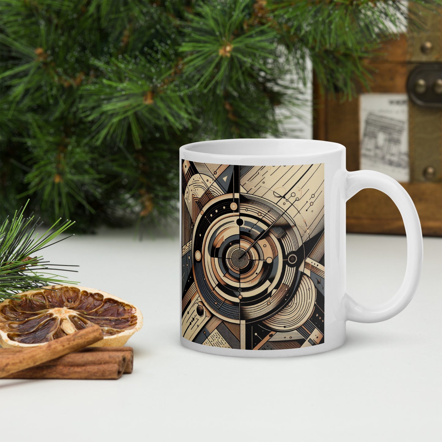 Weiße, glänzende Tasse (325ml) mit dem Motiv 'Abstrakte Kunst'