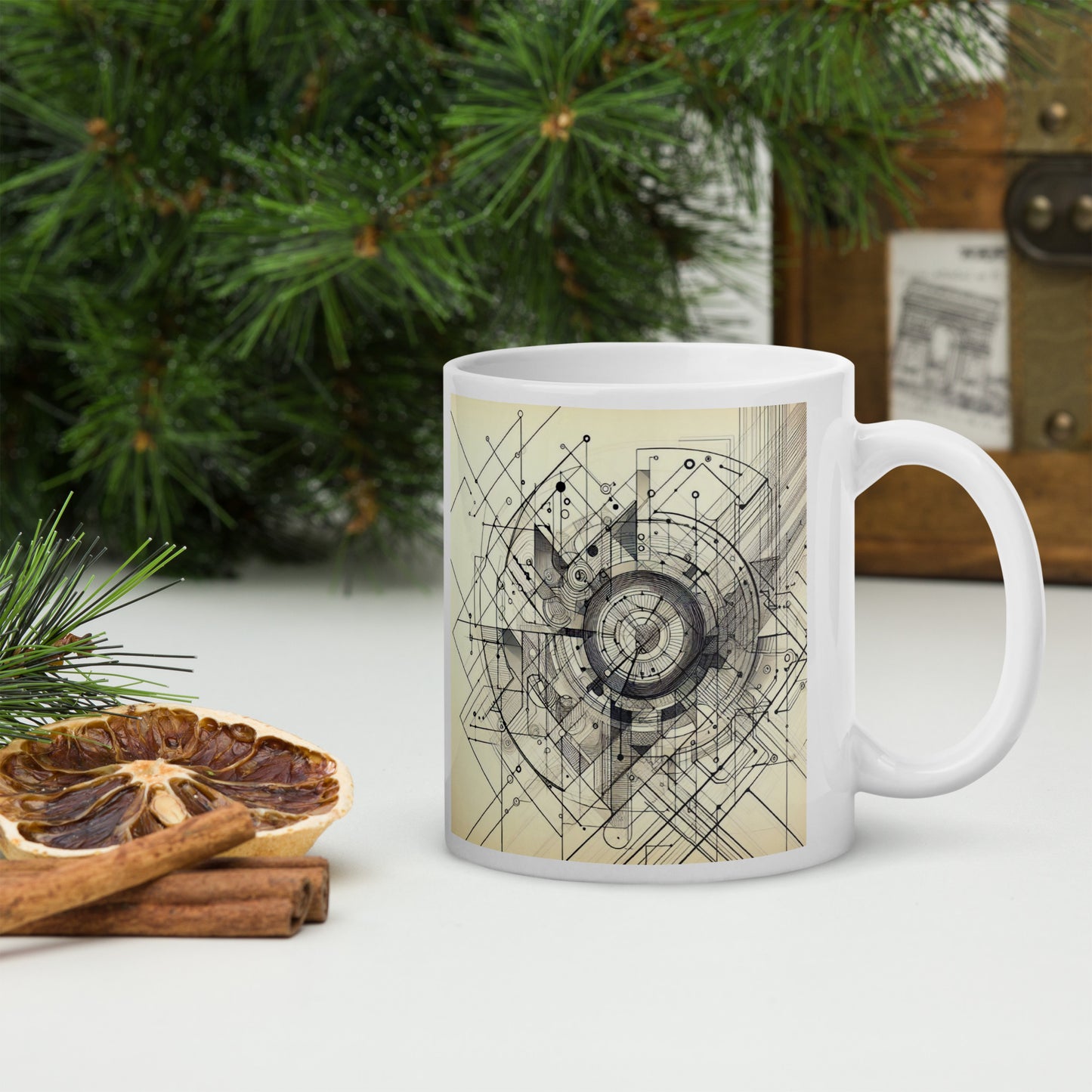 Weiße, glänzende Tasse (325ml) mit dem Motiv 'Abstrakte Kunst'