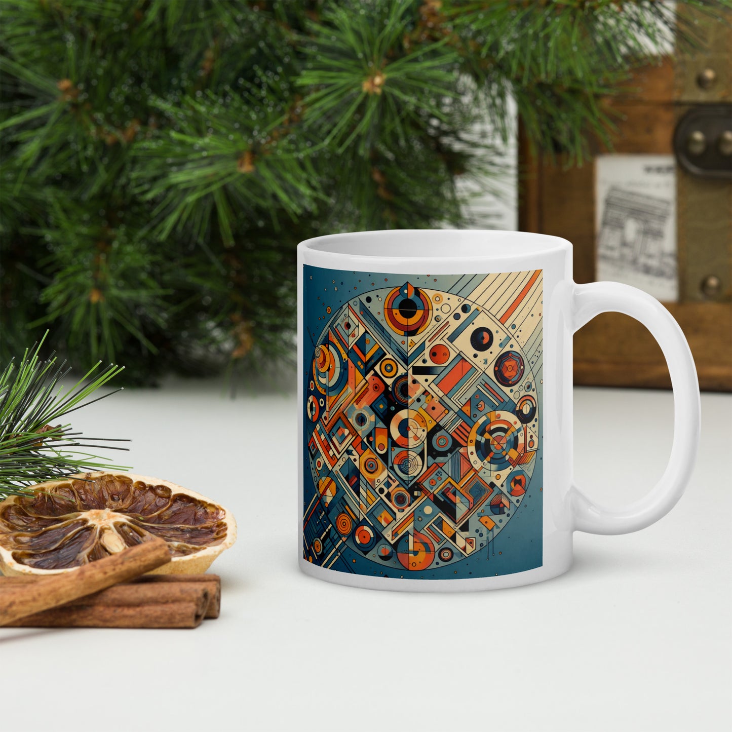 Weiße, glänzende Tasse (325ml) mit dem Motiv 'Abstrakte Kunst'