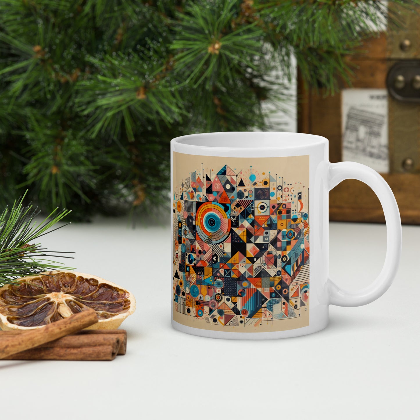 Weiße, glänzende Tasse (325 ml) mit dem Motiv 'Abstrakte Kunst'