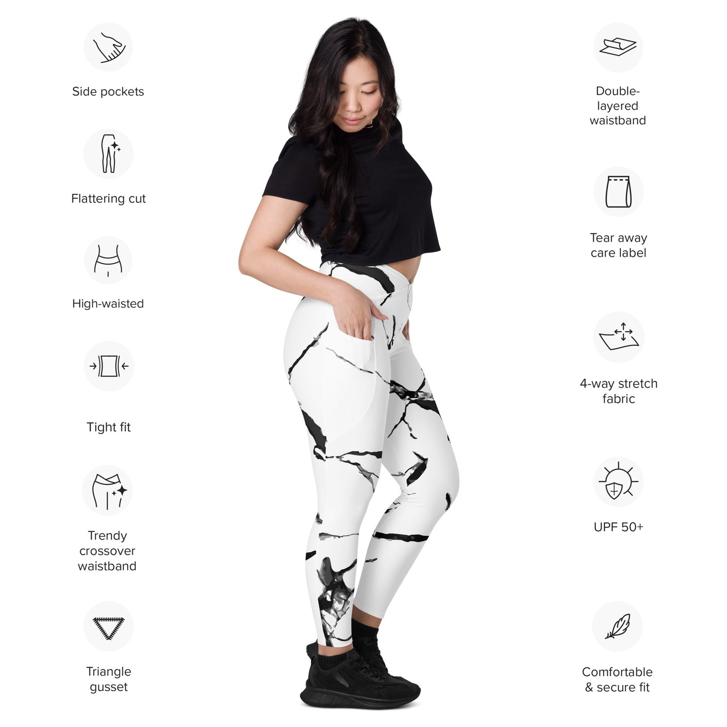 Recycelter V-Bund-Leggings mit Taschen