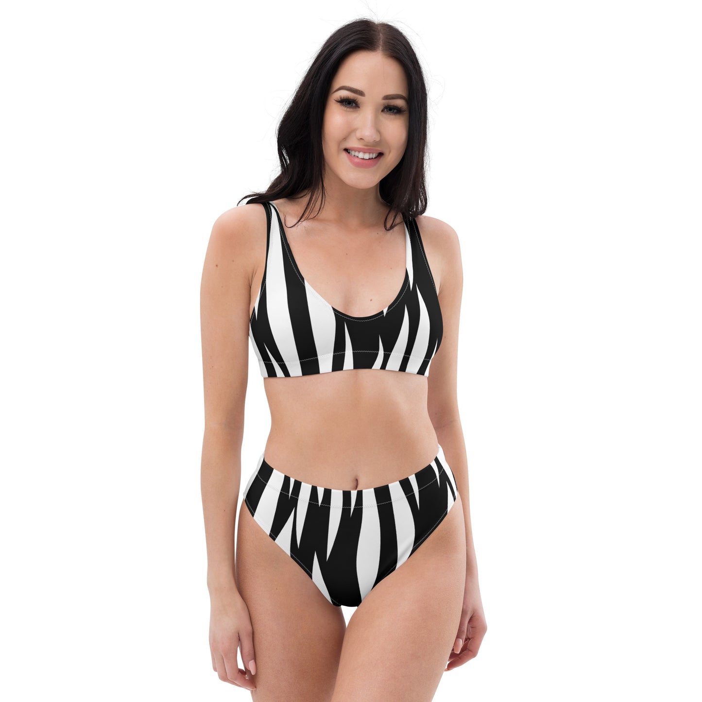 Recycelter Allover High Waist Bikini Schwarz/Weiss