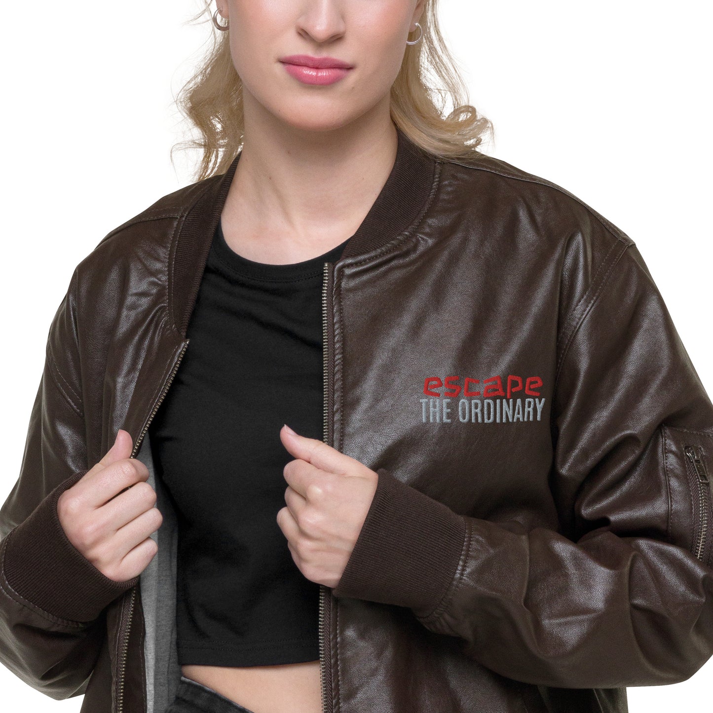 Bomberjacke aus Kunstleder | Threadfast Apparel 395J "Escape the ordinary/Be yourself"