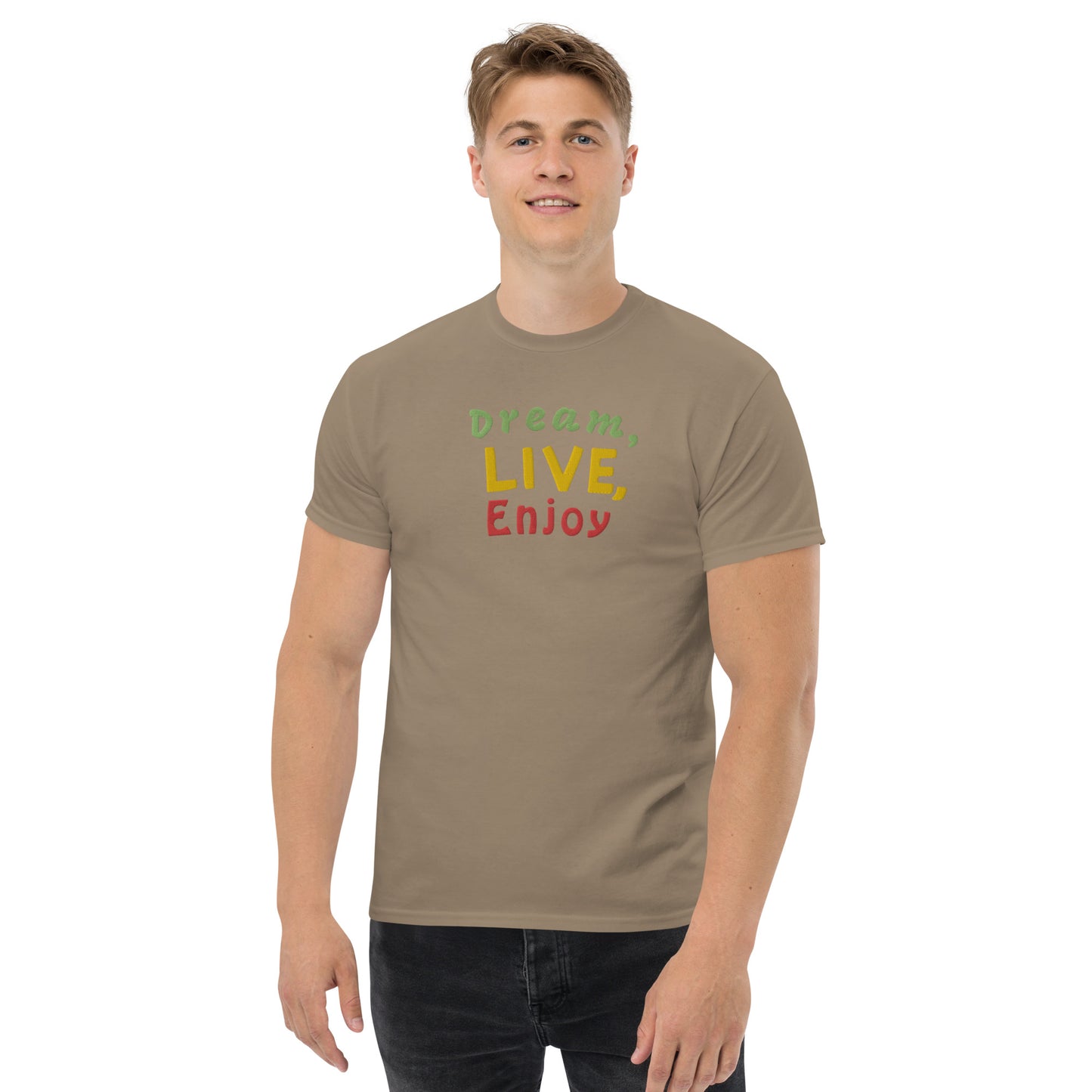 Klassisches Herren-T-Shirt | Gildan 5000 "Dream, live, enjoy"